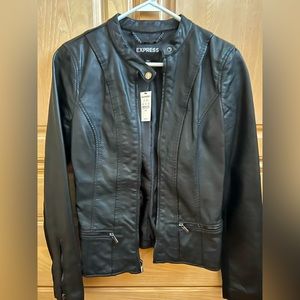 Black leather jacket with zipper
